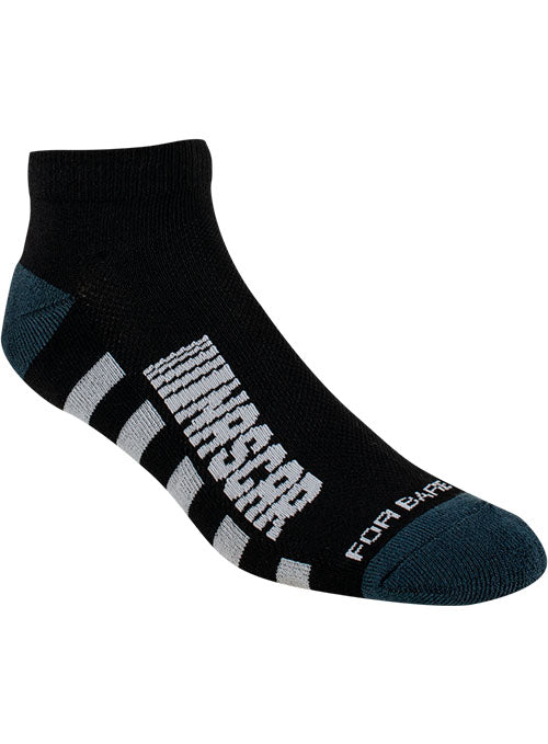 NASCAR 3 Pack Striped Socks - Black and White Striped Sock Angled Right Side View