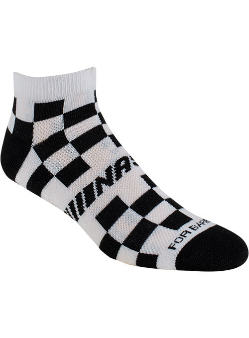 NASCAR 3 Pack Striped Socks - Black and White Checkered Sock Angled Right Side View