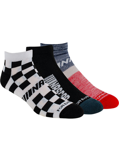 NASCAR 3 Pack Striped Socks - Full Pack Angled Right Side View