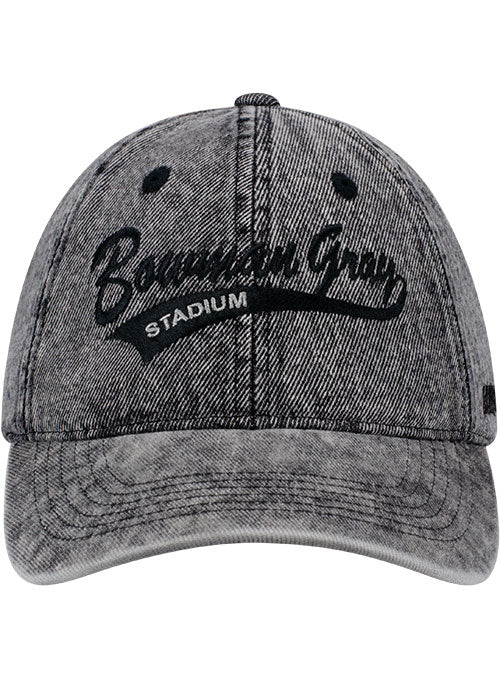 Ladies Bowman Gray Stadium Denim Track Hat in Grey - Front View