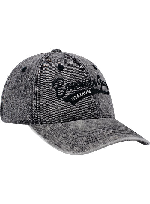 Ladies Bowman Gray Stadium Denim Track Hat in Grey - Front Right View