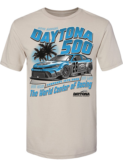 2026 Daytona 500 Past Champs T-Shirt In Tan & Blue - Front View