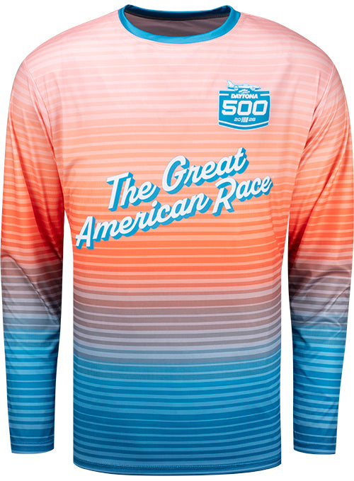 2026 Daytona 500 Sublimated Long Sleeve Shirt in orange and Blue - Front View