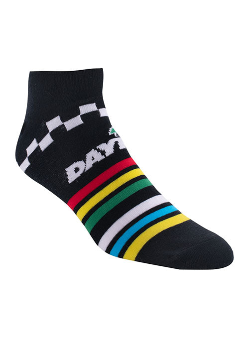 Daytona Racing Stripe Sock in Black - Angled Front Right Side View