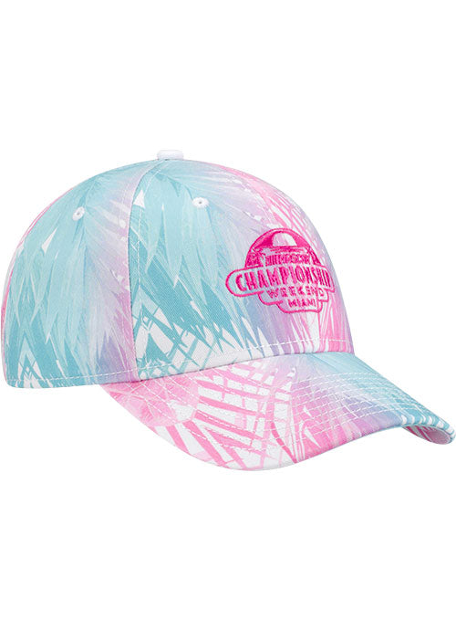 Ladies Homestead Campionship Weekend Palm Tree Hat In Blue & Pink - Angled Right Side View
