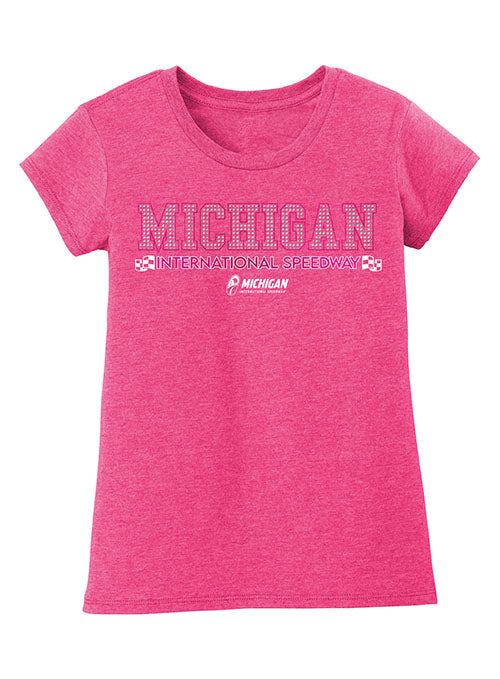 Michigan International Speedway Youth Girls Shimmer T-Shirt in Pink - Front View