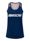 Ladies NASCAR USA Checkered Lace Tank Top in Blue - Front View