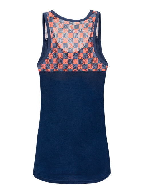 Ladies NASCAR USA Checkered Lace Tank Top in blue - Back View