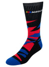 NASCAR Shattered Camo Socks in Red, Black, and Blue - Angled Left Side View