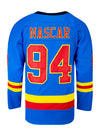 NASCAR Hockey Jersey in Blue, Red and Yellow - Back View