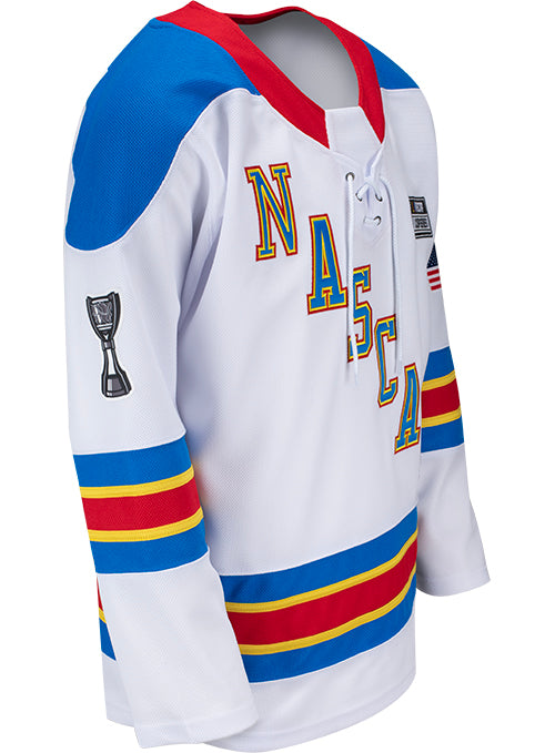 2026 NASCAR Hockey Jersey in White - Front Right View
