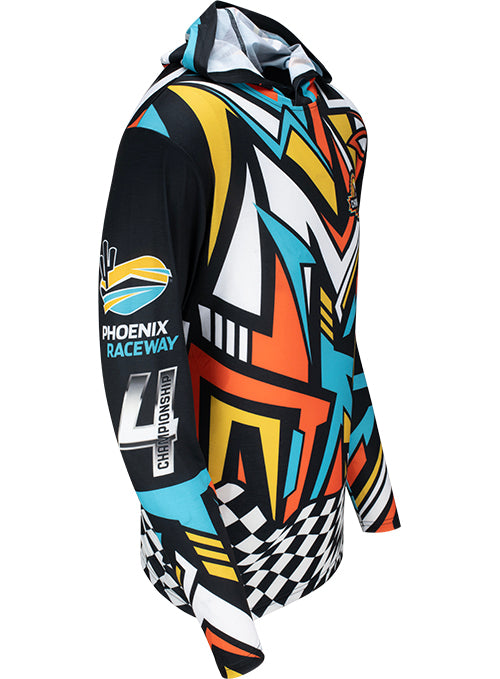 Championship Weekend Longsleeve Sublimated Hoodie - Angled Right Side View