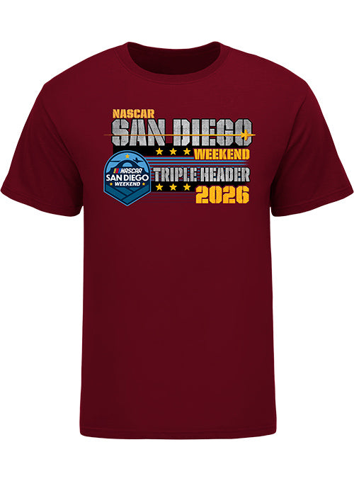2026 San Diego Weekend Triple Header T-Shirt in Red - Front View
