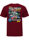 2026 San Diego Weekend Triple Header T-Shirt in Red - Back View