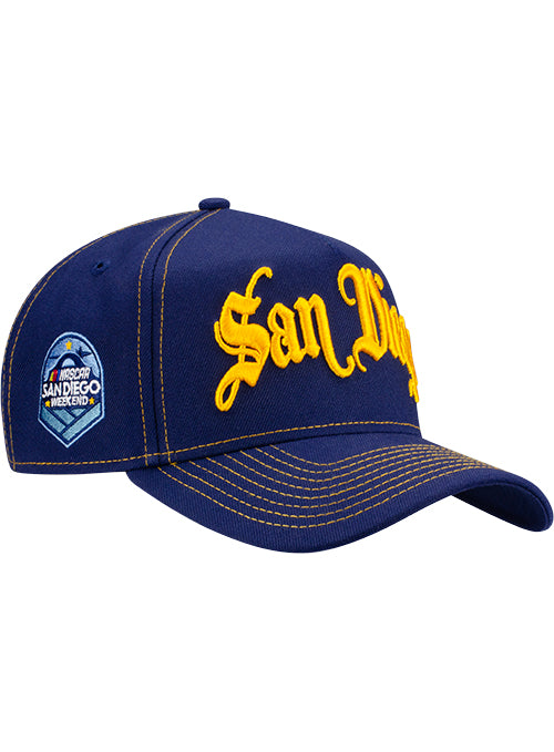 San Diego Weekend Regal Script Hat by New Era in Navy - Front Right View