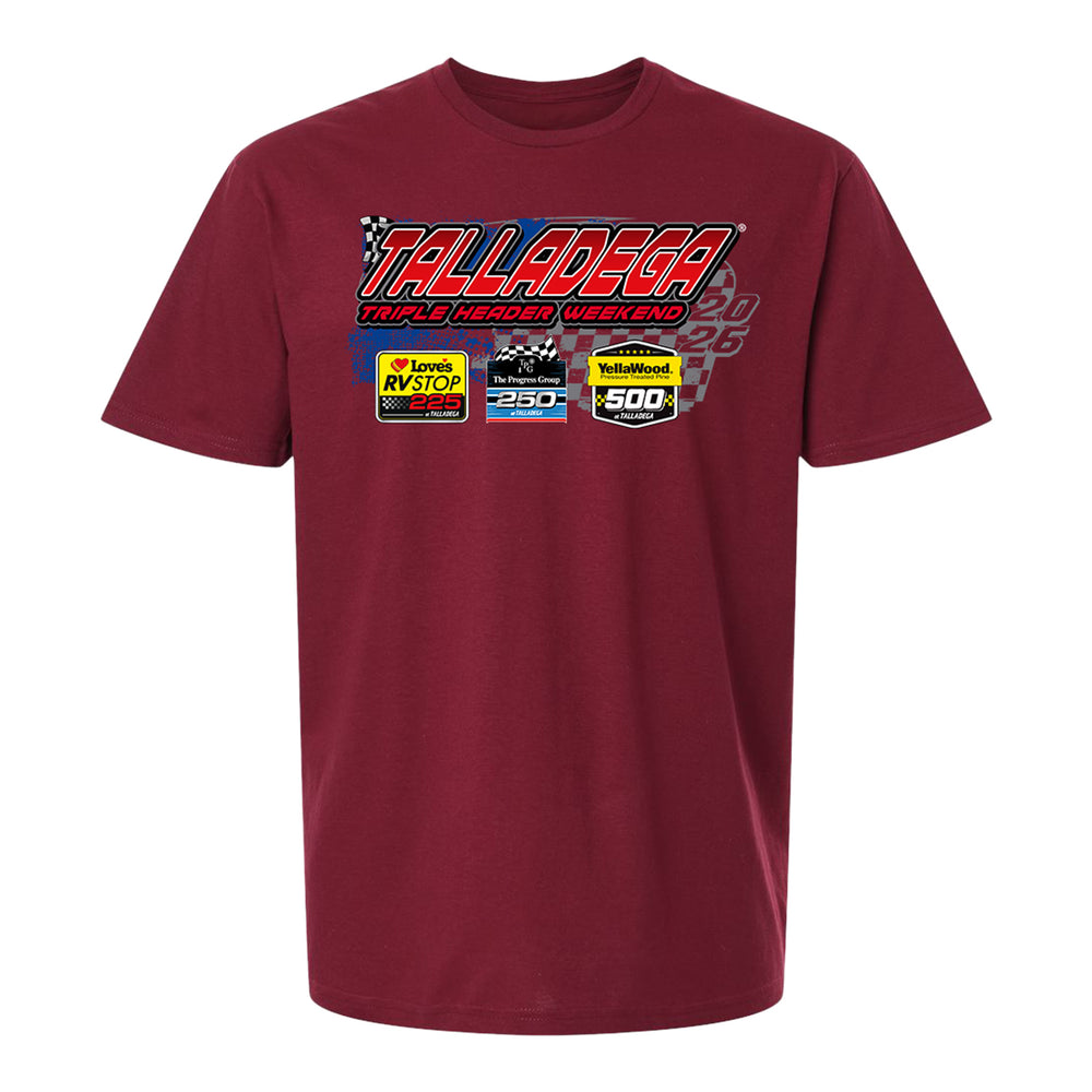 2026 Talladega Superspeedway Triple Header Weekend T-Shirt in Red - Front View