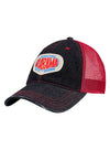 Talladega Retro Denim Hat in Red and Black - Angled Left Side View