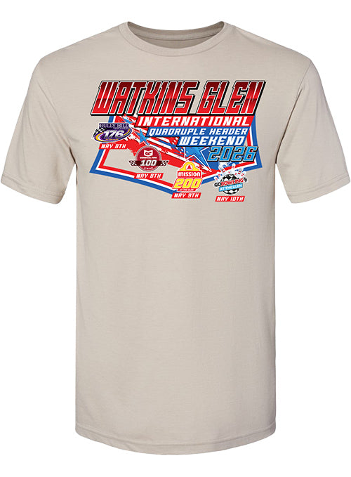 2026 Watkins Glen International Quadruple Header T-Shirt In Tan - Front View