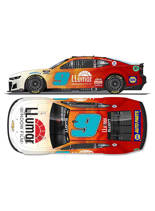 2022 Chase Elliott Llumar 1:24 Diecast in Red- Top and Side View