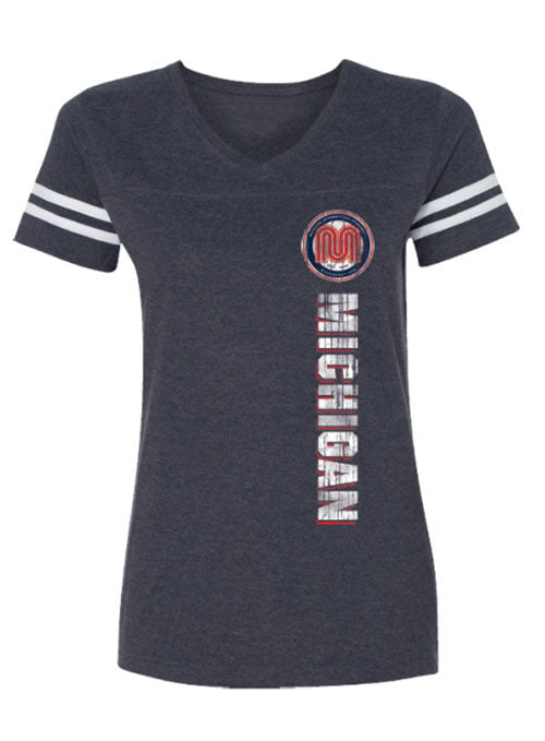 Ladies Retro Michigan T-Shirt in Vintage Navy - Front View