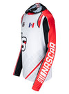 Iowa Speedway Long Sleeve Sublimated Hoodie in Red, White and Black - Angled Left Side View