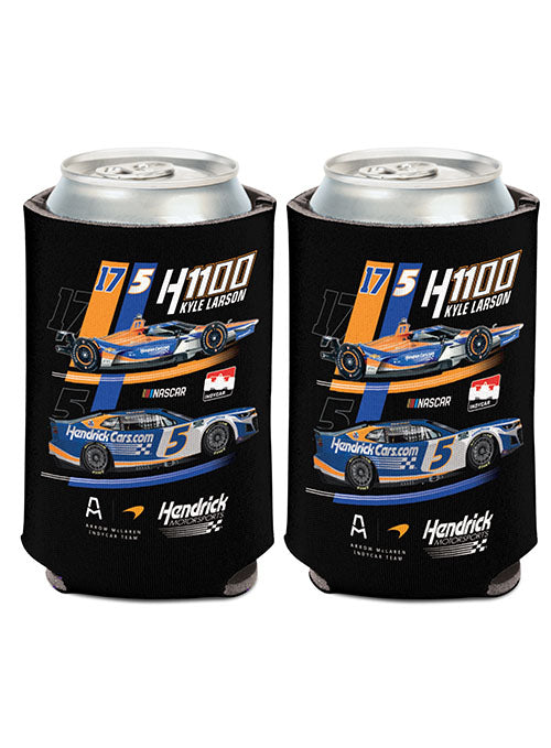 Kyle Larson Doubleheader 12oz Can Cooler in Black - Front and Back View