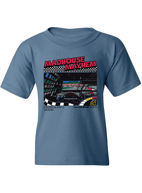 2026 Youth "MadHouse Mayhem" Video Game Tee in Blue - Front View