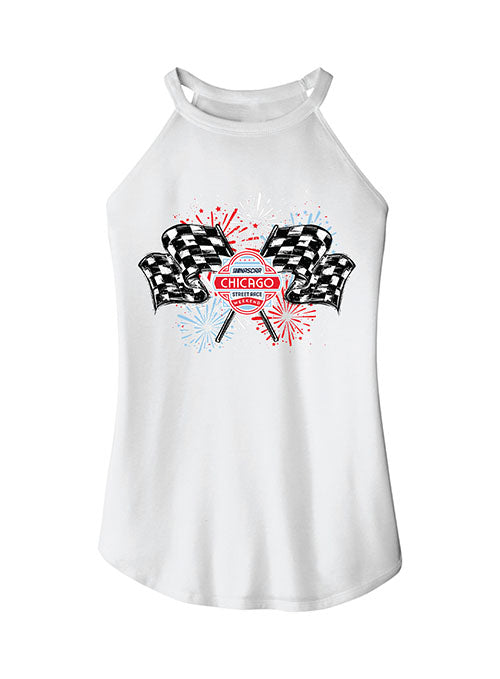 2023 Chicago Street Race Ladies Flag Tank Top in White - Front View