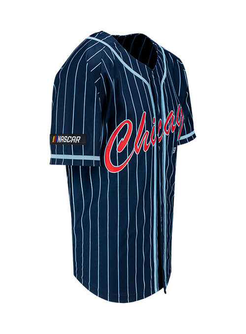 2024 Chicago Street Race Baseball Jersey in Blue - Angled Right Side View