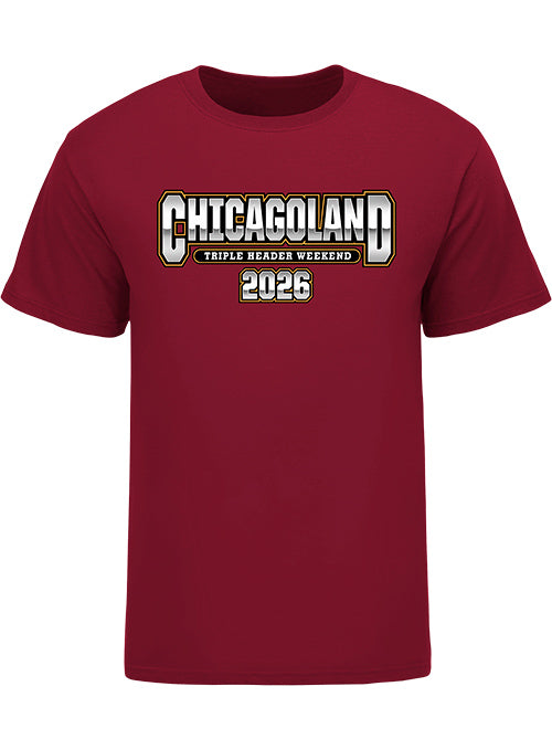 2026 Chicagoland Speedway Triple Header T-Shirt in red - Front View