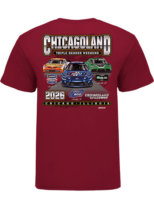 2026 Chicagoland Speedway Triple Header T-Shirt in Red - Back View