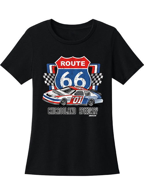 Ladies Chicagoland Speedway Route 66 Retro Car Tee