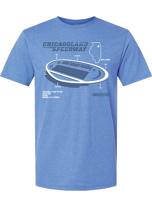 Chicagoland Speedway Track Outline T-Shirt in Blue - Front View