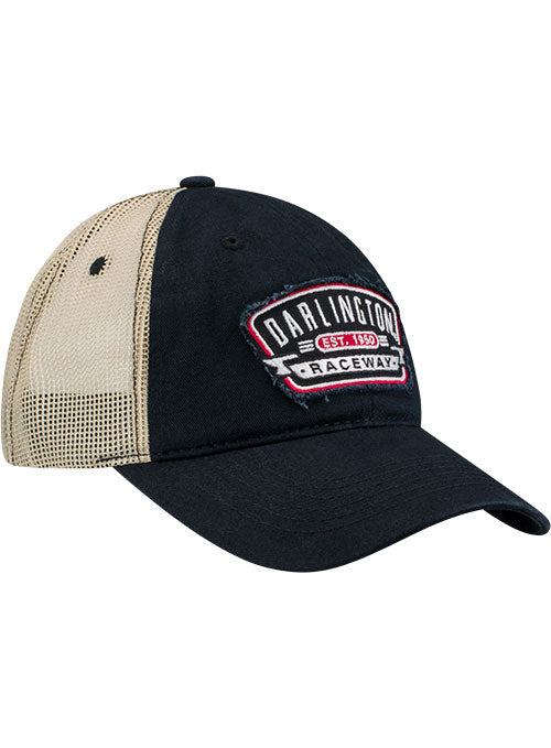 2026 Darlington Raceway Distressed Patch Meshback Hat in Blue - Front Right View