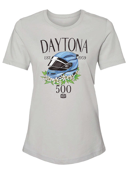 2026 Ladies Daytona 500 Flower Helmet T-Shirt In Grey - Front View