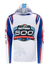 2024 Daytona 500 Long Sleeve Sumblimated Hoodie in White and Blue - Front View
