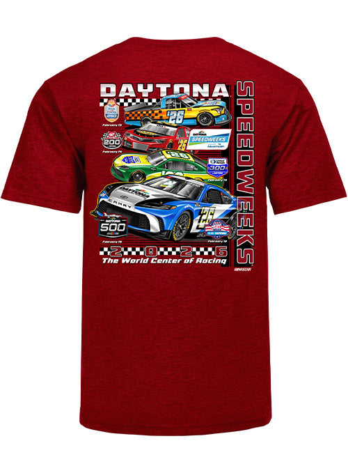 2026 Daytona 500 Speedweeks T-Shirt In Red - Back View