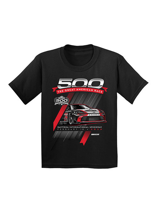 2024 Youth Daytona 500 Ghost Car T-Shirt in Black - Front View