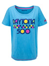 Ladies Daytona Checkered Scoopneck T-Shirt in Blue - Front View