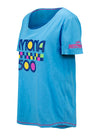 Ladies Daytona Checkered Scoopneck T-Shirt in Blue - Angled Left Side View