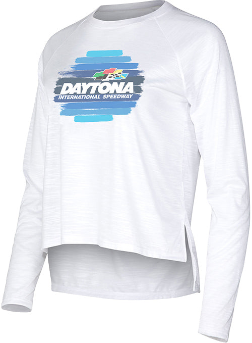 2026 Ladies Daytona International Speedway Long Sleeve Shirt in White - Front Left View