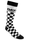 Daytona Checkered Knee High Sock in Black and White - Angled Right Side View