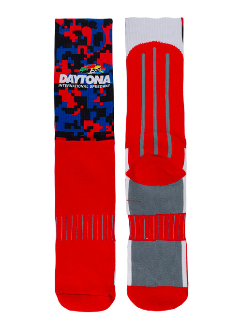 Daytona International Speedway Digital Camo Sock in Red - Front and back View