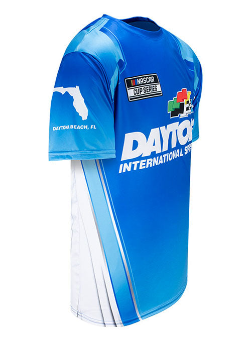 Daytona Sublimated Fire Suit T-Shirt in Blue - Angled Right Side View