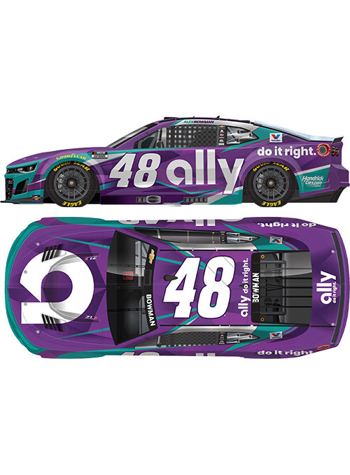 2026 Alex Bowman Ally 1:24 Diecast in Purple - Top left View and Top View