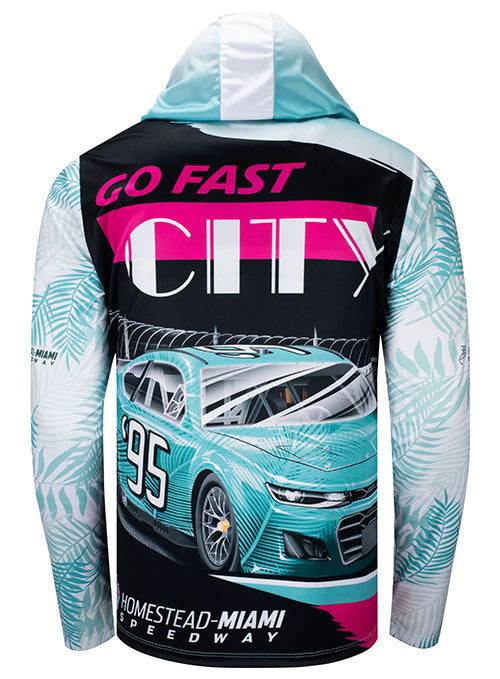 Homestead-Miami Sublimated Hooded Long Sleeve T-Shirt - Back View