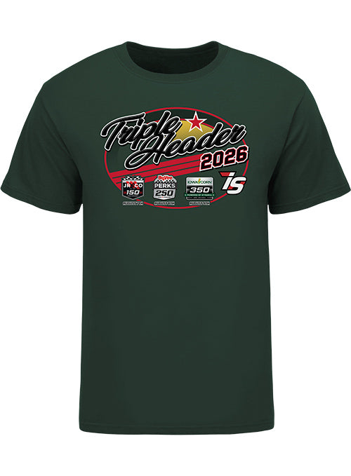 2026 Iowa Speedway Triple Header T-Shirt in Green - Front View