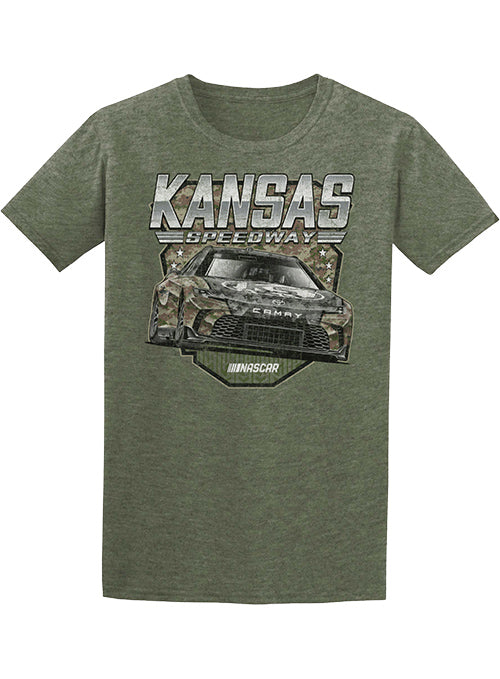 Kansas Americana Camo Car T-Shirt In Green - Front View