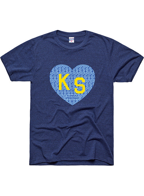 Kansas Speedway Charlie Hustle Heart T-Shirt in Blue - Front View