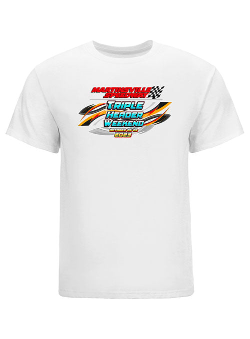 2023 NASCAR Martinsville Speedway Triple Header T-Shirt in White - Front View